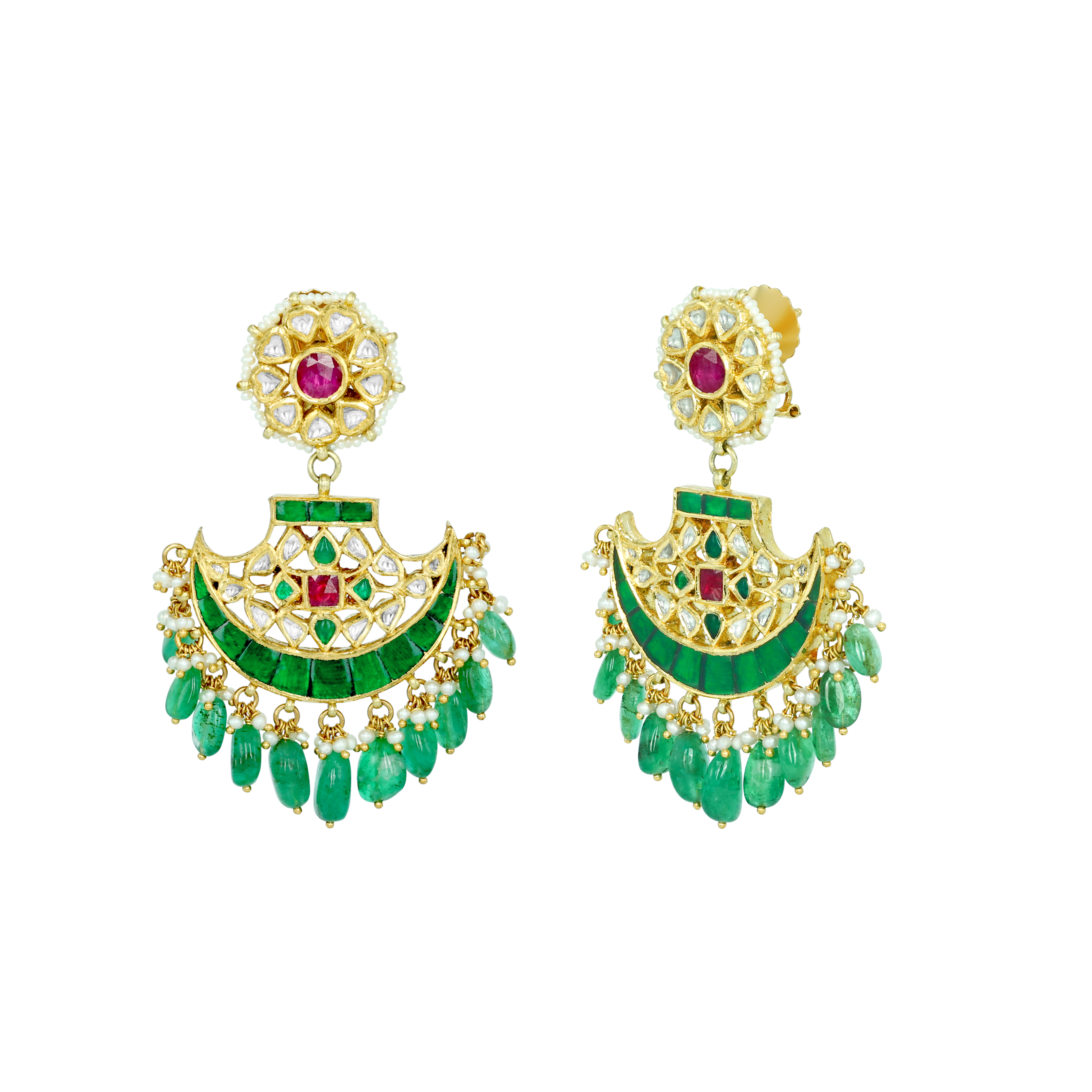 Pankhi Earrings with Emerald Maniyas and Ruby Talafs